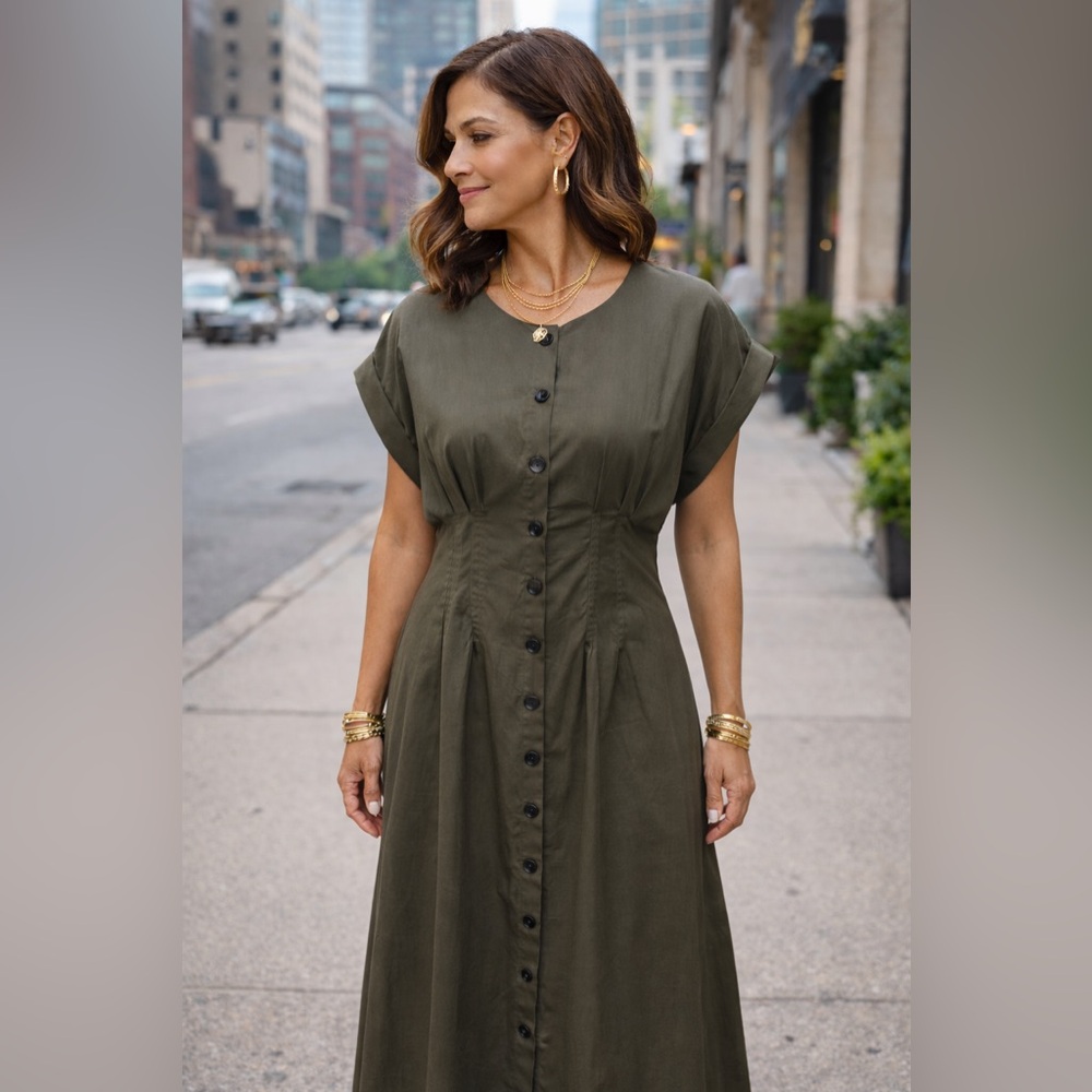 NWT Calvin Klein Olive Midi Dress with Buttons size 10